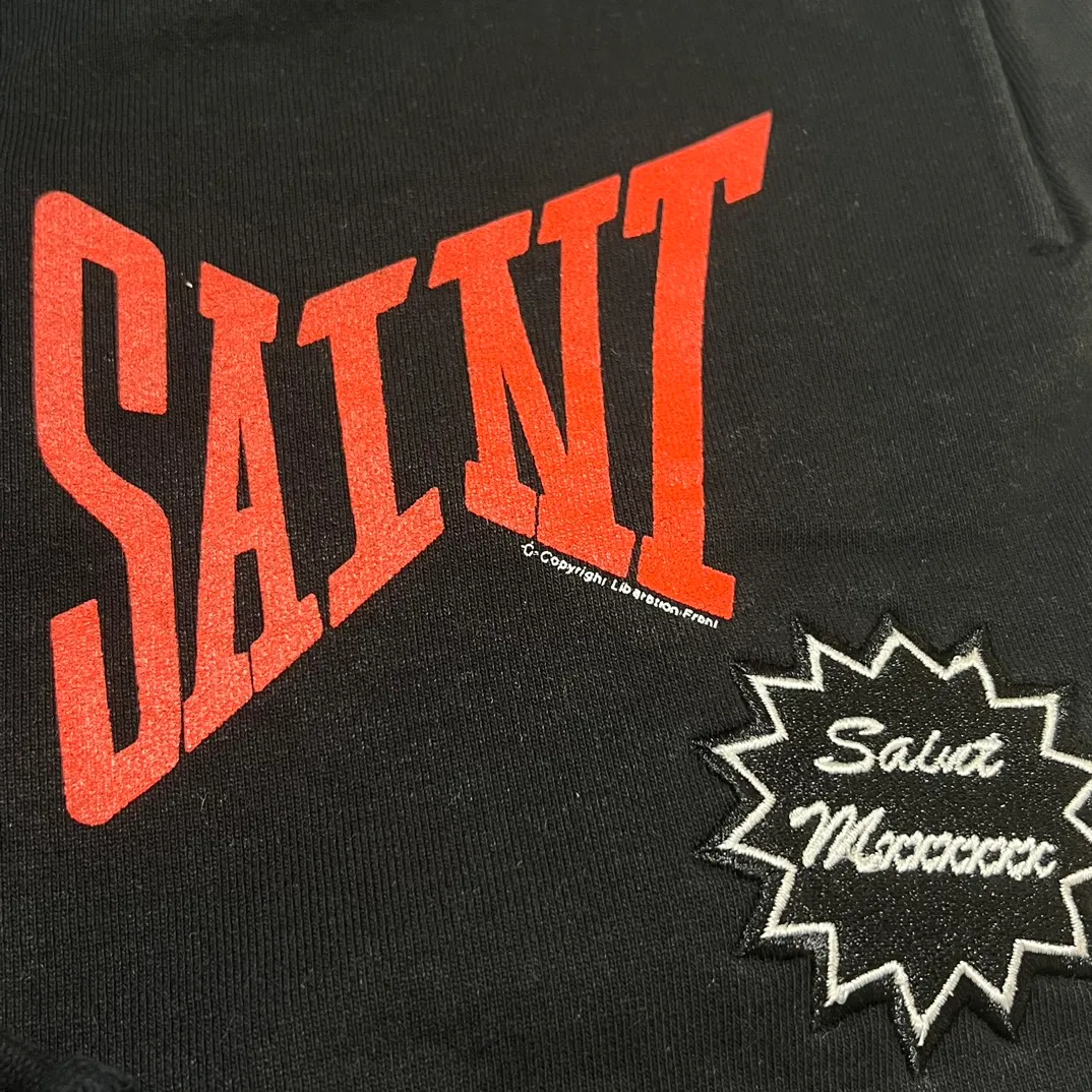 SAINT Mxxxxxx 'SAINT' SWEAT SHORTS/GRY/BLK embroidered SAINT LOGO basic shorts, distressed gray/washed black S-XL, four needles and six threads throughout, produced by a major domestic factory, imported Tajima machine embroidery, washed and distressed, original version